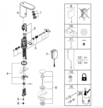 Grohe Fotoselli Lavabo Bataryası Elektrikli Çift Su Giriş Krom, 36325002