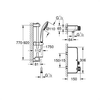 Grohe Grohtherm SmartControl Termostatik Duş Bataryası ve Sürgülü El Duş Takımı, 34721000