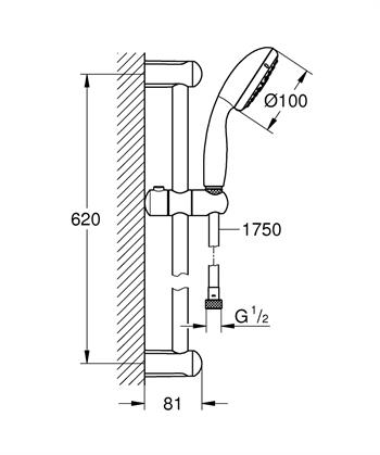 Grohe New Tempesta Sürgülü Duş Seti, 3 Fonksiyonlu, Krom, 27644001
