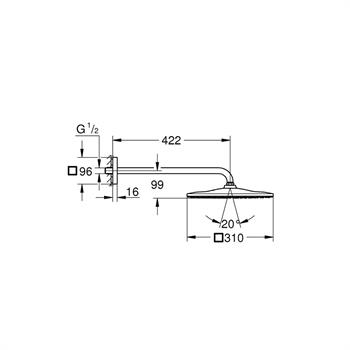 Grohe Rainshower Mono 310 Cube Tepe Duşu Seti, 31 cm, Tek Akışlı, Fırçalı Sert Grafit, 26564AL0