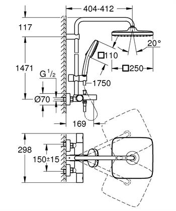 Grohe Tempesta System 250 Cube Duvara Monte Termostatik Banyo Bataryalı Duş Kolonu, Mat Siyah, 266912431
