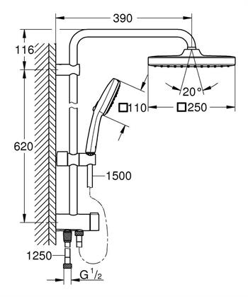 Grohe Tempesta System 250 Cube Kare Duş Başlıklı Duvara Monte Duş Sistemi, Mat Siyah, 269772431