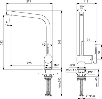 Ideal Standard Ceralook Eviye Bataryası-Chrome  BC174AA