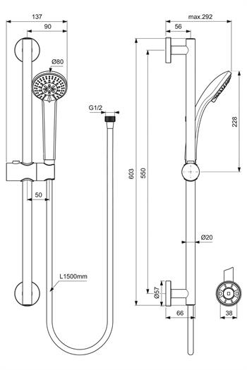 Ideal Standard Una Sürgülü Duş Seti-Chrome B1248ZZ