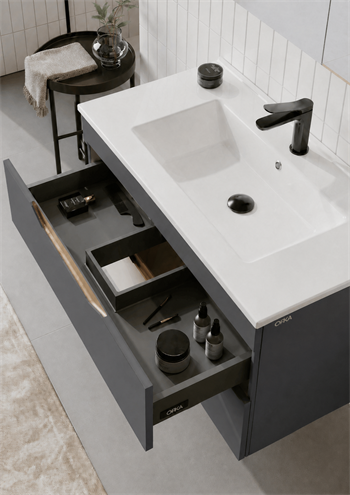 Orka Lena 100 cm Mat Antrasit Banyo Dolabı Takımı (Çekmeceli ,Dolaplı Ayna), 5008040