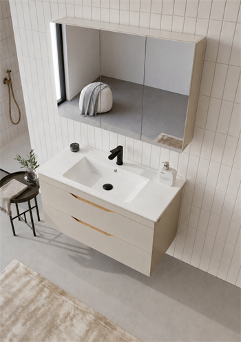 Orka Lena 100 cm Çöl Beji Banyo Dolabı Takımı (Çekmeceli ,Dolaplı Ayna), 5008053