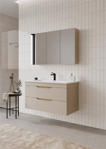 Orka Lena 100 cm Çöl Beji Banyo Dolabı Takımı (Çekmeceli ,Dolaplı Ayna), 5008053