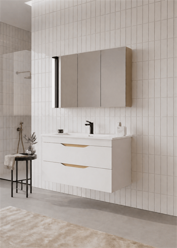 Orka Lena 100 cm Mat Beyaz Banyo Dolabı Takımı (Çekmeceli ,Dolaplı Ayna), 5008795