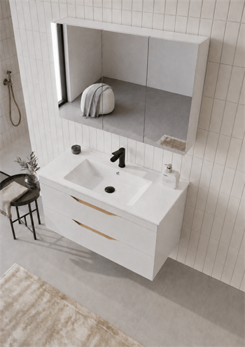 Orka Lena 100 cm Mat Beyaz Banyo Dolabı Takımı (Çekmeceli ,Dolaplı Ayna), 5008795