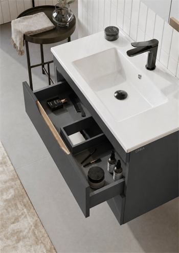 Orka Lena 65 cm Mat Antrasit Banyo Dolabı Alt Modül Ve Lavabo (Çekmeceli), 5008033
