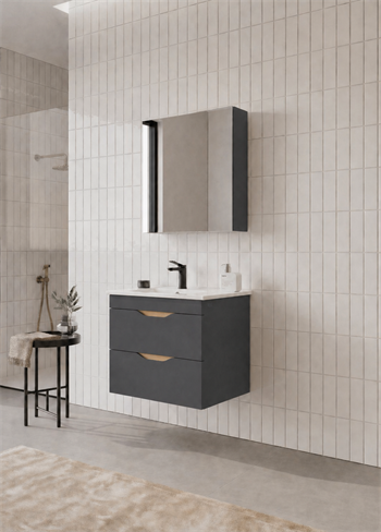Orka Lena 65 cm Mat Antrasit Banyo Dolabı Takımı (Çekmeceli ,Dolaplı Ayna), 5008032