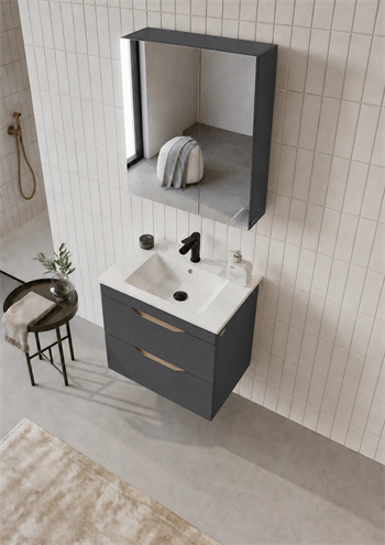 Orka Lena 65 cm Mat Antrasit Banyo Dolabı Takımı (Çekmeceli ,Dolaplı Ayna), 5008032