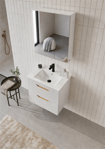 Orka Lena 65 cm Mat Beyaz Banyo Dolabı Takımı (Çekmeceli ,Dolaplı Ayna), 5008803