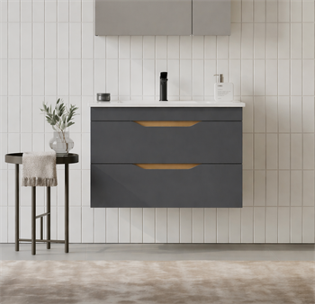 Orka Lena 85 cm Mat Antrasit Banyo Dolabı Alt Modül Ve Lavabo (Çekmeceli), 5008037