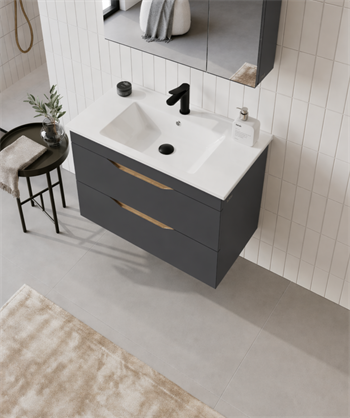 Orka Lena 85 cm Mat Antrasit Banyo Dolabı Alt Modül Ve Lavabo (Çekmeceli), 5008037
