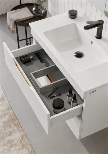 Orka Lena 85 cm Mat Beyaz Banyo Dolabı Alt Modül Ve Lavabo (Çekmeceli), 5008808