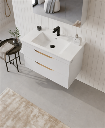 Orka Lena 85 cm Mat Beyaz Banyo Dolabı Alt Modül Ve Lavabo (Çekmeceli), 5008808