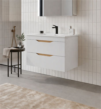 Orka Lena 85 cm Mat Beyaz Banyo Dolabı Alt Modül Ve Lavabo (Çekmeceli), 5008808