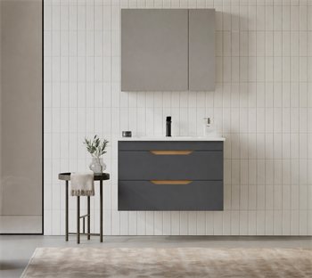 Orka Lena 85 cm Mat Antrasit Banyo Dolabı Takımı (Çekmeceli ,Dolaplı Ayna), 5008036