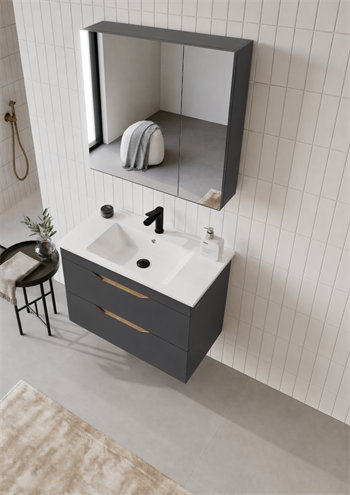 Orka Lena 85 cm Mat Antrasit Banyo Dolabı Takımı (Çekmeceli ,Dolaplı Ayna), 5008036