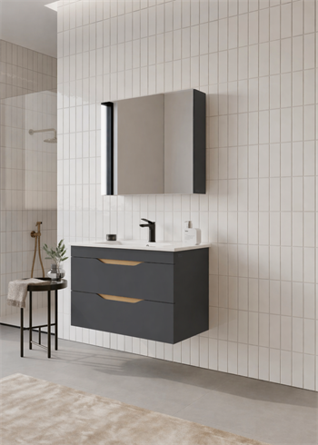 Orka Lena 85 cm Mat Antrasit Banyo Dolabı Takımı (Çekmeceli ,Dolaplı Ayna), 5008036