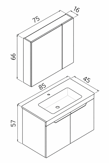 Orka Lena 85 cm Mat Antrasit Banyo Dolabı Takımı (Çekmeceli ,Dolaplı Ayna), 5008036