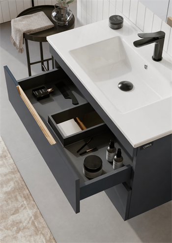 Orka Lena 85 cm Mat Antrasit Banyo Dolabı Takımı (Çekmeceli ,Dolaplı Ayna), 5008036