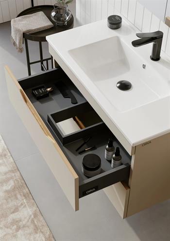 Orka Lena 85 cm Çöl Beji Banyo Dolabı Takımı (Çekmeceli ,Dolaplı Ayna), 5008048