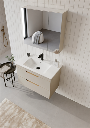 Orka Lena 85 cm Çöl Beji Banyo Dolabı Takımı (Çekmeceli ,Dolaplı Ayna), 5008048