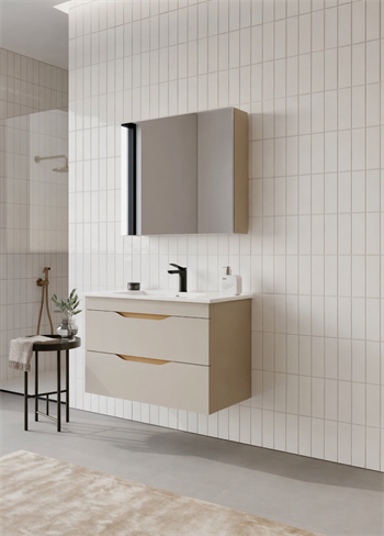 Orka Lena 85 cm Çöl Beji Banyo Dolabı Takımı (Çekmeceli ,Dolaplı Ayna), 5008048