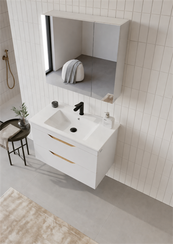 Orka Lena 85 cm Mat Beyaz Banyo Dolabı Takımı (Çekmeceli ,Dolaplı Ayna), 5008809