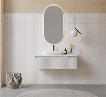 Orka Lentia Banyo Dolabı Takımı, 100 cm, Mat Beyaz (Ledli Ayna), 5007101