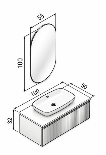 Orka Lentia Banyo Dolabı Takımı, 100 cm, Mat Antrasit (Ledli Ayna), 5007102