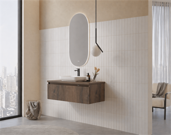 Orka Lentia Banyo Dolabı Takımı, 100 cm, Ceviz (Ledli Ayna), 5007105