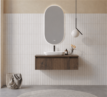 Orka Lentia Banyo Dolabı Takımı, 100 cm, Ceviz (Ledli Ayna), 5007105