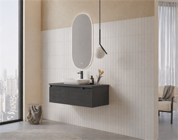 Orka Lentia Banyo Dolabı Takımı, 100 cm, Mat Antrasit (Ledli Ayna), 5007102