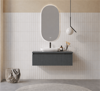 Orka Lentia Banyo Dolabı Takımı, 100 cm, Mat Antrasit (Ledli Ayna), 5007102
