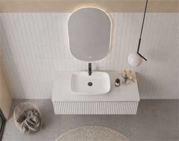 Orka Lentia Banyo Dolabı Takımı, 100 cm, Mat Beyaz (Ledli Ayna), 5007101