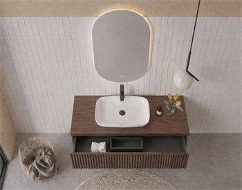 Orka Lentia Banyo Dolabı Takımı, 100 cm, Ceviz (Ledli Ayna), 5007105