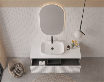 Orka Lentia Banyo Dolabı Takımı, 100 cm, Mat Beyaz (Ledli Ayna), 5007101