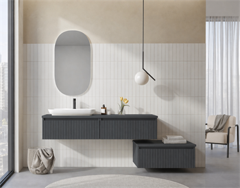 Orka Lentia Banyo Dolabı Takımı, 160 cm, Mat Antrasit (Ledli Ayna), 5007107
