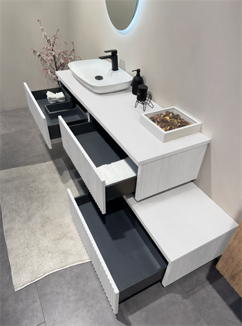 Orka Lentia Banyo Dolabı Takımı, 160 cm, Mat Beyaz (Ledli Ayna), 5007106