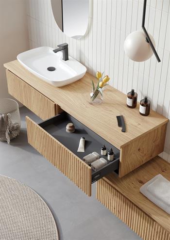 Orka Lentia Banyo Dolabı Takımı, 160 cm, Meşe (Ledli Ayna), 5007109