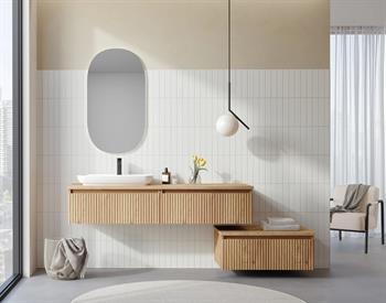 Orka Lentia Banyo Dolabı Takımı, 160 cm, Meşe (Ledli Ayna), 5007109