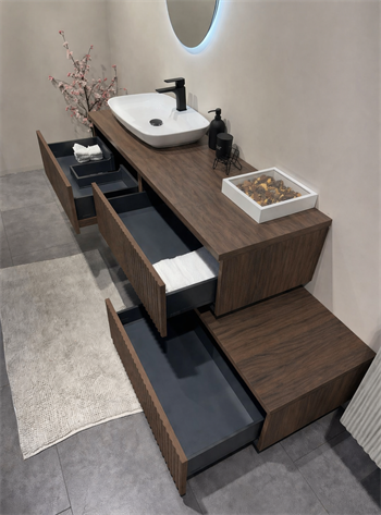 Orka Lentia Banyo Dolabı Takımı, 160 cm, Ceviz (Ledli Ayna), 5007110