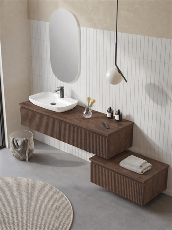 Orka Lentia Banyo Dolabı Takımı, 160 cm, Ceviz (Ledli Ayna), 5007110