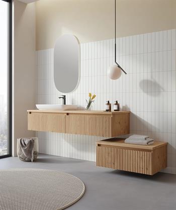 Orka Lentia Banyo Dolabı Takımı, 160 cm, Meşe (Ledli Ayna), 5007109