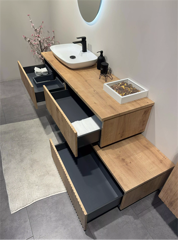 Orka Lentia Banyo Dolabı Takımı, 160 cm, Meşe (Ledli Ayna), 5007109