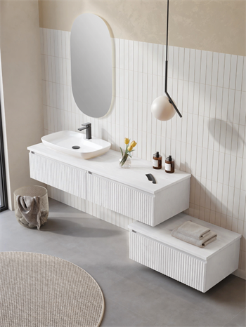 Orka Lentia Banyo Dolabı Takımı, 160 cm, Mat Beyaz (Ledli Ayna), 5007106