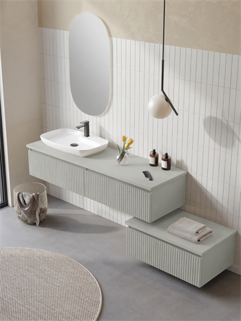 Orka Lentia Banyo Dolabı Takımı, 160 cm, Mat Kaşmir (Ledli Ayna), 5007108